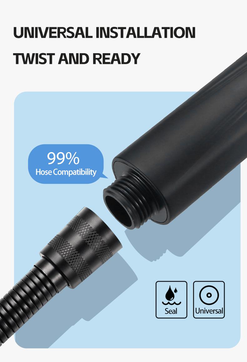 High Pressure Handheld Shower Head Combo, 5.12 Inch Rain Showerhead with 6 Spray Modes, Long Hose & Holder, Wall-Mounted Bath System, Polished/Matte Black, Works Great with Low Water Pressure, Ideal for Modern Bathroom Showers