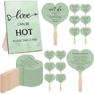 51 Pcs Wedding Fans for Guests Wedding Favor Paper Fans with Handle Bulk Table Sign for Ceremony Bridal Party Decoration(Green,Classic)