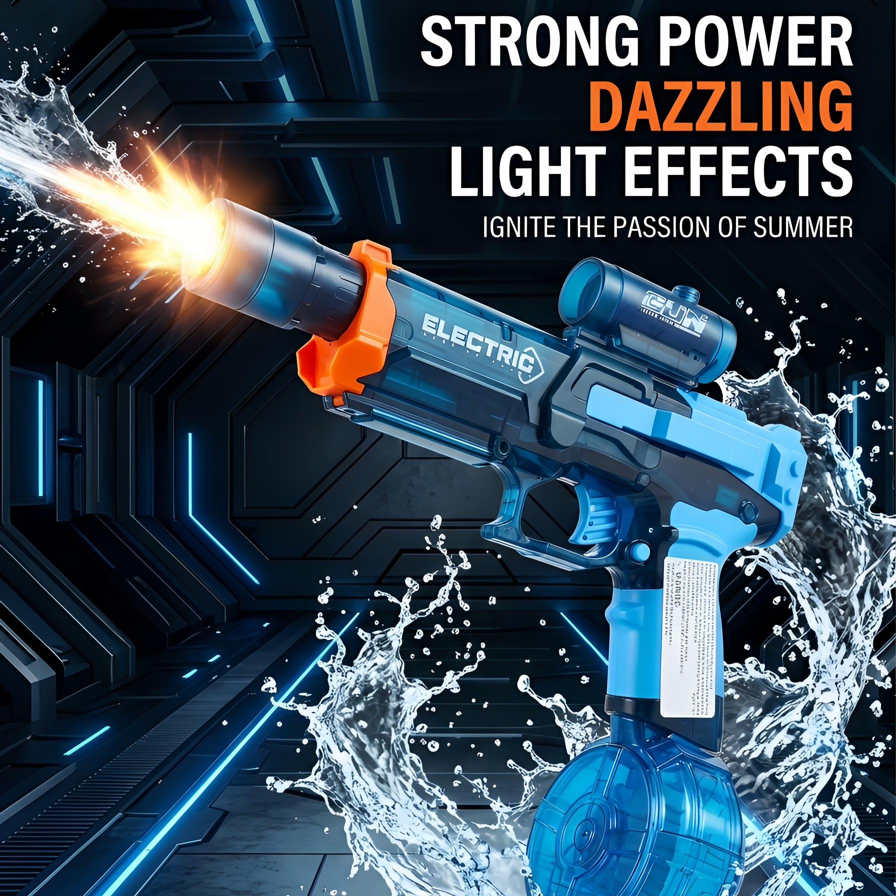 Powerful Electric Water Gun with LED Glowing Muzzle 320cc Large Capacity Long Range 32 Feet Automatic Squirt Gun for Summer Outdoor Fun Toy for Adults Kids Perfect Gift watergun rechargable