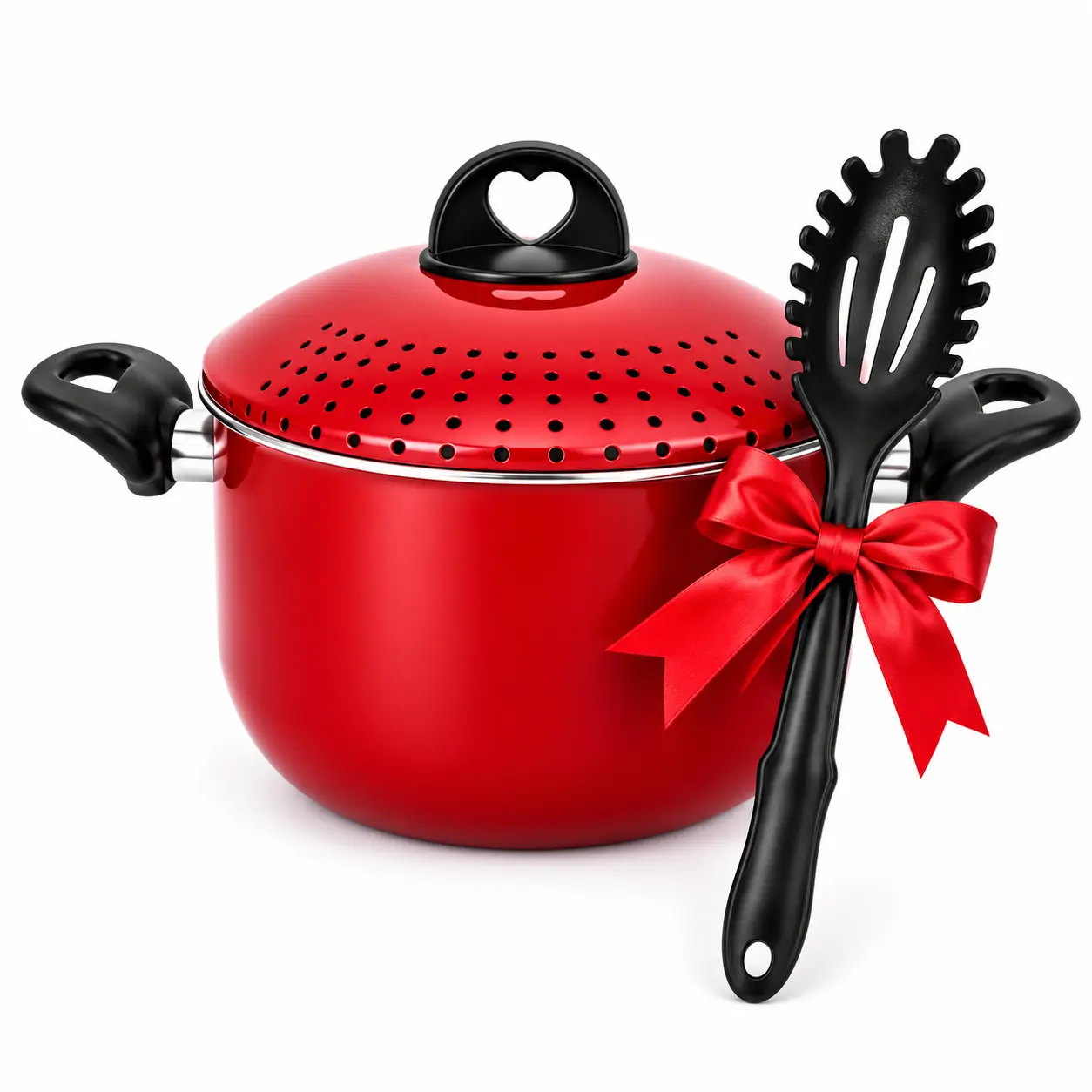 Nouval 2-in-1 Nonstick Cooking & Straining Pot with Locking Perforated Lid, 4.2 Qt, 8.7 Inch, Red Kitchenware > Cookware > Pots