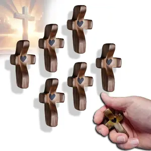 Handmade Wooden Pocket Cross Sets (3/6/10/20 Pcs) - Rustic Christian Fidget Toys, My Heart Design Religious Ornaments, Inspirational Prayer Gifts for Adults, Ideal for Baptism
