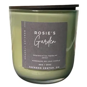 Rosie's Garden 9oz Soy Wax Candle with 2 Wicks Herbal Blend of Roses Magnolia & Patchouli Handmade in Jackson Center OH Decor Scent