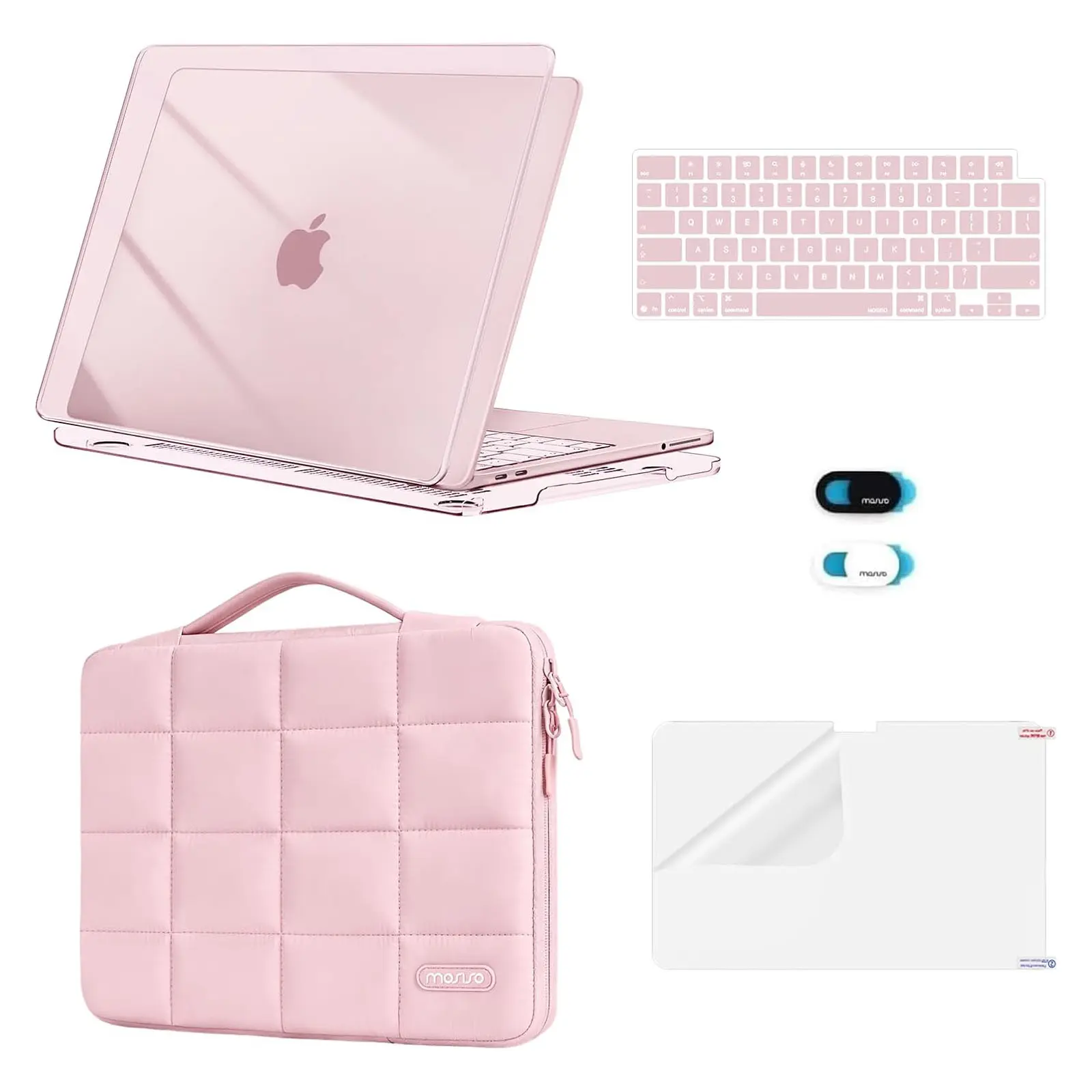 MOSISO Hard Shell Protective Case for 13-Inch MacBook Neo A3404 A18 Pro Chip (A3404 Specific), 5-in-1 Set with Puffy Sleeve Bag, Keyboard Cover, Screen Protector & Webcam Cover, Blush Pink