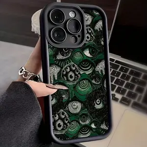 Fashion Green Abstract Eyes Pattern Phone Case for iPhone 16 15 14 Pro Max 13 12 11 XR XS Plus Shockproof Full Camera Protection Durable Slim Silicone Cover Protective Smartphone