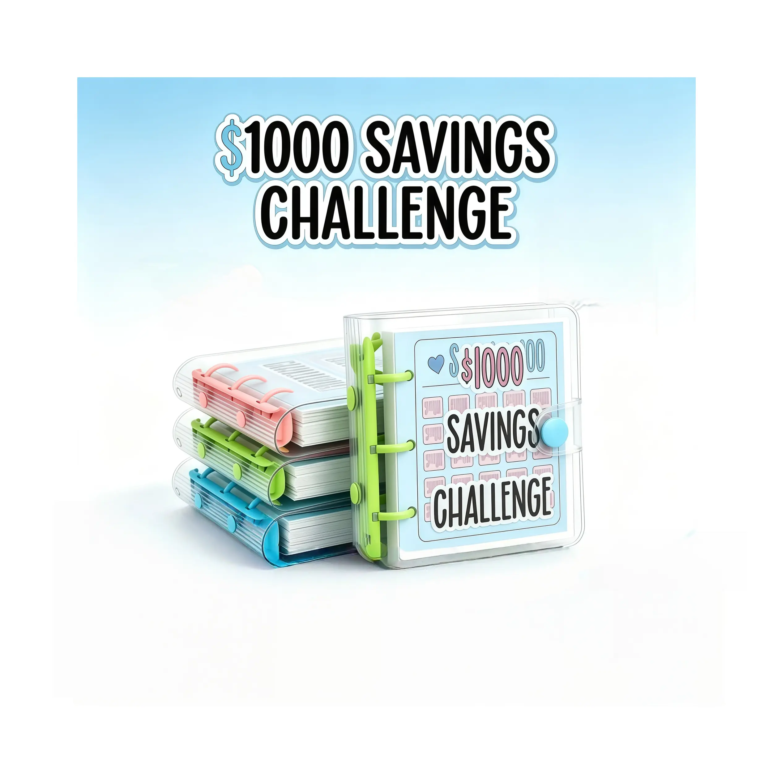 Holiday Gift $1000 Savings Challenge Notebook Clear Cover Reusable Budget Binder Track Cash Savings Goals Build Good Money Habits Portable Financial Planner Daily Budget Organizer Office Stationery Christmas New Year Back To School Summer Present