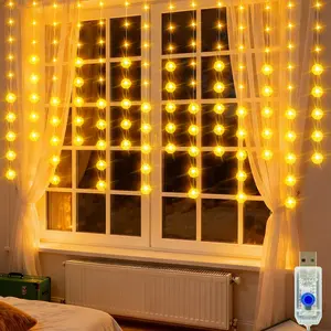 200cm Crystal Bubble Ball Curtain Light String, 90 LED USB Powered, High Brightness, 8 Flash Modes, Indoor Room Cafe Bookstore Decor, LED String Lights, Decorative Lighting, LED Lighting