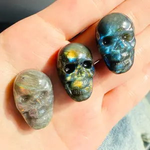 Strong Flash Labradorite Skull Carving High Quality Natural Healing Crystal Gorgeous Stone Gemstone Jewelry Energy Love Girlfriend Boyfriend Souvenir Valentine Anniversary New Year Christmas Halloween Birthday Gift
