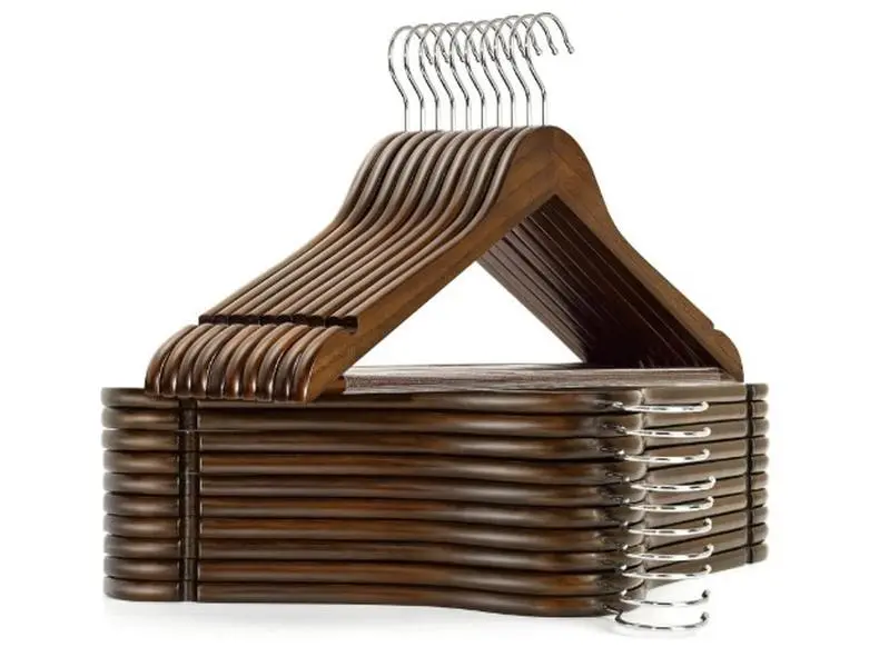 Amber Home 20-Pack Vintage Wooden Hangers, Walnut Wood Suit Hangers with Non-Slip Pant Bar, Retro