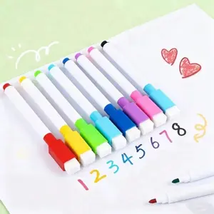 8-Color Dry Erase Markers with Erasers, Ideal for Office Use, Perfect for Refrigerator and Calendar, Versatile Writing Tools
