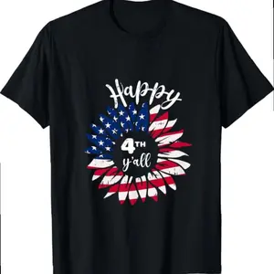 Vintage Sunflower American Flag Patriotic T-shirt for Men
