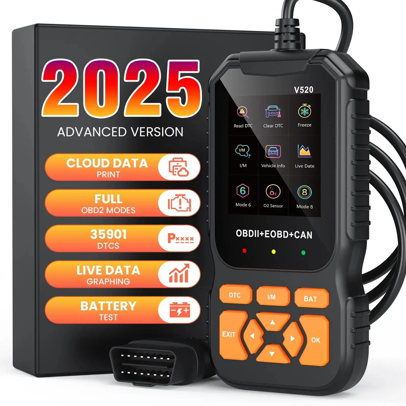 HOMPOW V520 OBD2 Scanner Diagnostic Tool, Bluetooth Car Code Reader for Cars, Universal Car Scanner with Live Data, 35,901 Dtcs, Voltage Test & Code Erase