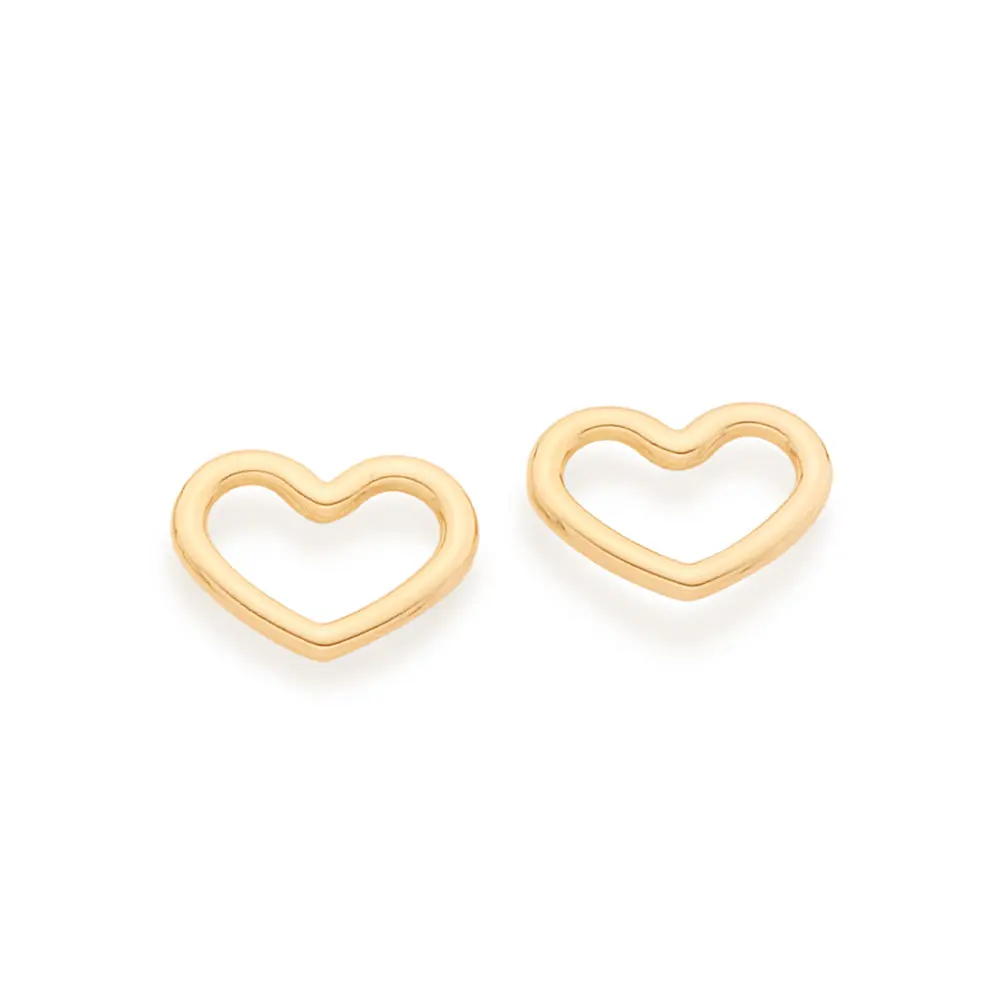 Rommanel - 18K Gold-Plated Small Heart Stud Earrings - Hypoallergenic Everyday Jewelry