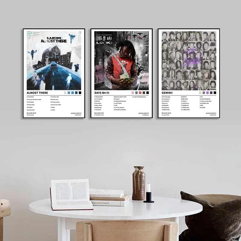 3-piece LUCKI/Almost There/Days B4 III/GEMINI music album canvas poster, Wall art set, Decoration Items, hip-hop style, R&B and pop music style, perfect for music fans, home and Modern Home Decor. A frameless gift for music lovers