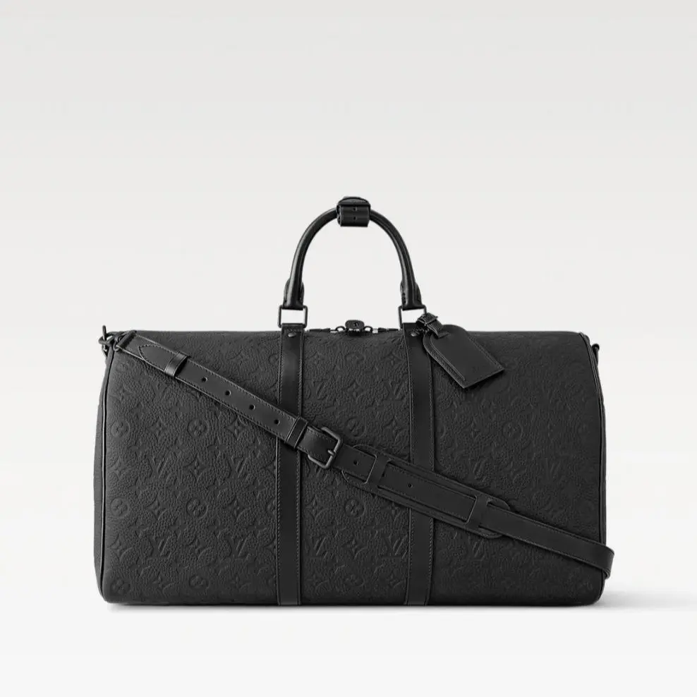 Pre-owned Louis Vuitton Keepall 50 Duffle Bag Black Full‑Grain Leather Embossed Monogram Travel Bag 2505037