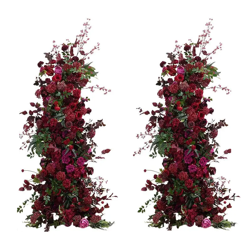 A8898 2-Piece Artificial Burgundy Rose & Greenery Arrangement - Home Decor, Wedding Backdrop, Event Floral Prop