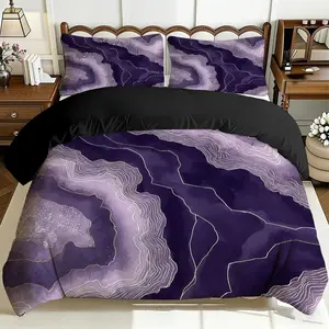 2/3 Pcs Comfortable Purple Abstract Line Art Quilt Cover Set, Soft And Breathable, 100% Polyester Fiber High-Definition Digital Printing Design, All-Season Home Gift, Machine Washable Duvet Cover Set (1 Quilt Cover +1/2 Pillowcase, No Filling)