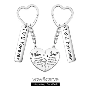 1 Set of 2 Mother’s Day Gift for Mom, Mom and Daughter Son Matching Heart Keychain, I Will Always Have You Engraved Gift, Womens Gifts, Gifts for Women, Mom Birthday Gifts, Dainty Fashion Jewelry Love