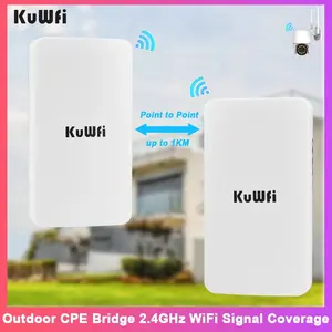 Kuwifi Outdoor Cpe Bridge Router Ap Repeater Mode, 300mbps 2.4GHz WiFi Signal Booster, Wan/lan Ports, Long Range Coverage for Ip Cameras