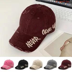 Distressed American Style Baseball Cap, Curved Brim Hat With Side Embroidery, Versatile Headwear For Streetwear Styling