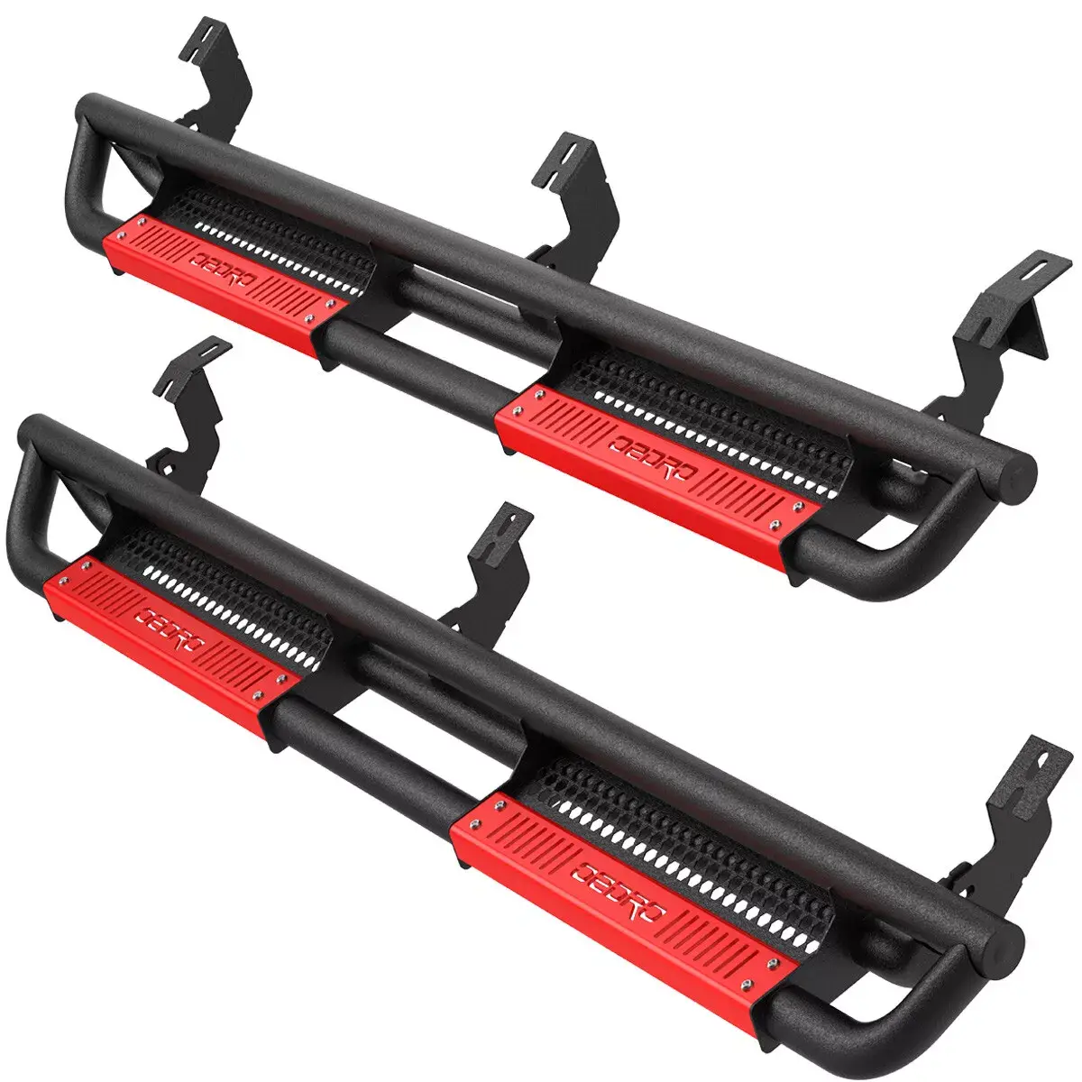 OEDRO 6 inch Running Boards Compatible with 2005-2021 Toyota Tacoma Double Cab, Bolt-on Side Steps with Paintable Step Plates, Powder Coated Black and High Gloss Red Nerf Bar