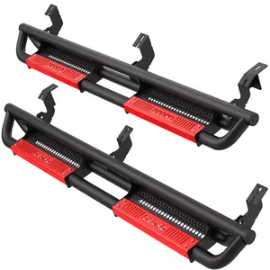 OEDRO 6 inch Running Boards Compatible with 2005-2021 Toyota Tacoma Double Cab, Bolt-on Side Steps with Paintable Step Plates, Powder Coated Black and High Gloss Red Nerf Bar