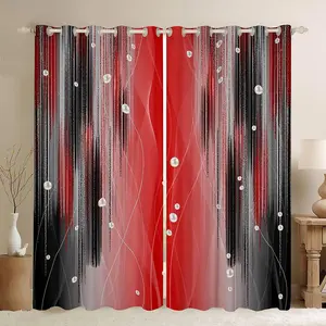 Blackout Colorful Geometric Red and Black Sheer Strip-Line Privacy Grommet Curtains, Pearl Rust Gradient Home Textile for Household Darkening