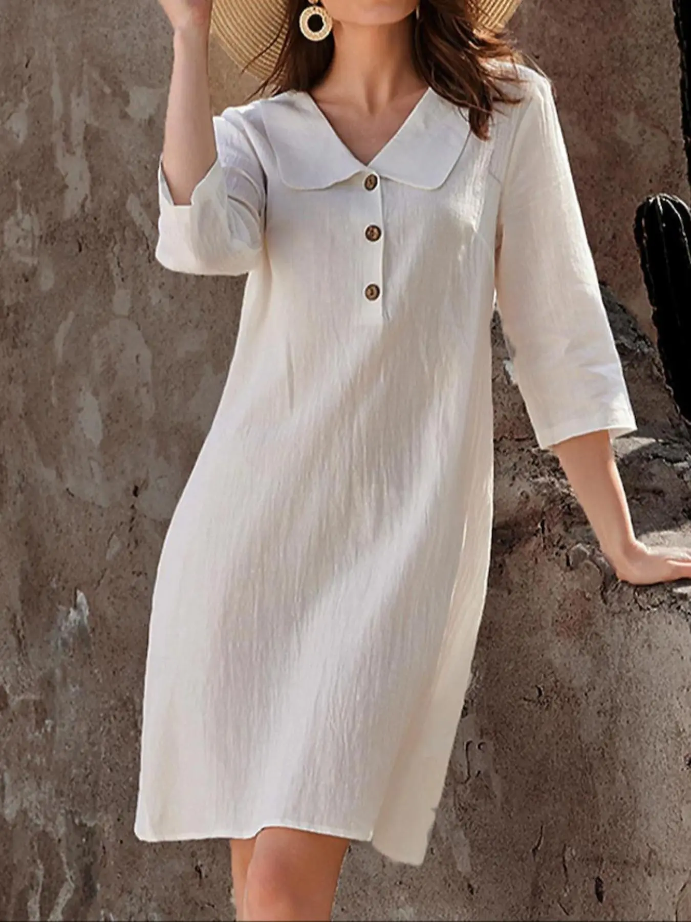 Women's Plain Collared Shirt Collar Button Down Dress, Button Up Dress, Casual Button Decor Minimalist Dress for Daily Wear, Ladies Clothes for All Seasons, Womenswear