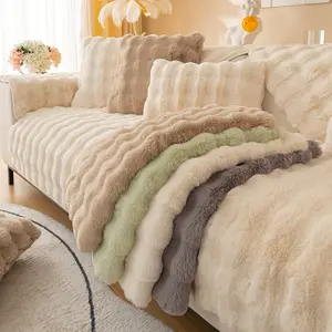 1pc Imitation Rabbit Plush Sofa Cushion, Pet's Favorite, Dog Friendly, Sofa Couch Cover, Thick Plush Seat Cushion Protector, Fuzzy Non Slip Sofa Slipcover, Furniture Protector, For Bedroom Office Living Room Decor