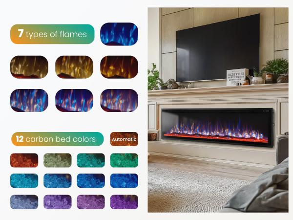 72" Electric Fireplace, Wall Mounted with Remote Control, 750W/1500W Timer, Crystal, Fake Charcoal & Firewood Bed[live]