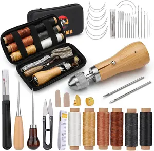 40 count Sewing Awl Kit with Bag, Portable Awl Tool Stitching with Instructions, Leather Sewing Waxed Thread Kit for DIY Leather Sewing Repair Craft