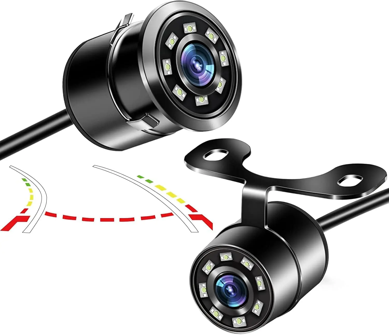 Backup Camera for Car, 8 LED Lights Super Bright Night Lamp Rear View 140° Dynamic Path Guide Line Waterproof Reverse Back up Camera Systems Flush Mount for Vehicle Truck SUV RV Van Travel Trailer