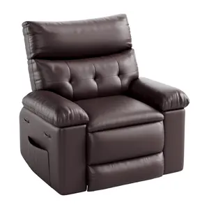 GARVEE Swivel Recliner Chair: Overstuffed Faux Leather Massage Chair with Heating, Vibration, Rocking Features, Side Pocket, Cup Holder for Living Room, Bedroom, Nursery - Available in Coffee, Beige