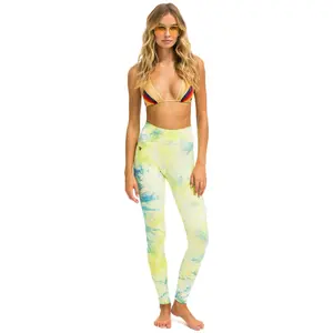 HAND DYED FULL LENGTH HI-RISE LEGGINGS - TIE DYE NEON YELLOW