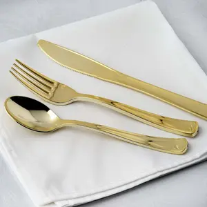 24-Pack Plastic Utensil Set 7",8" Metallic Gold Classic Heavy Duty - Sparkly Disposable Utensils