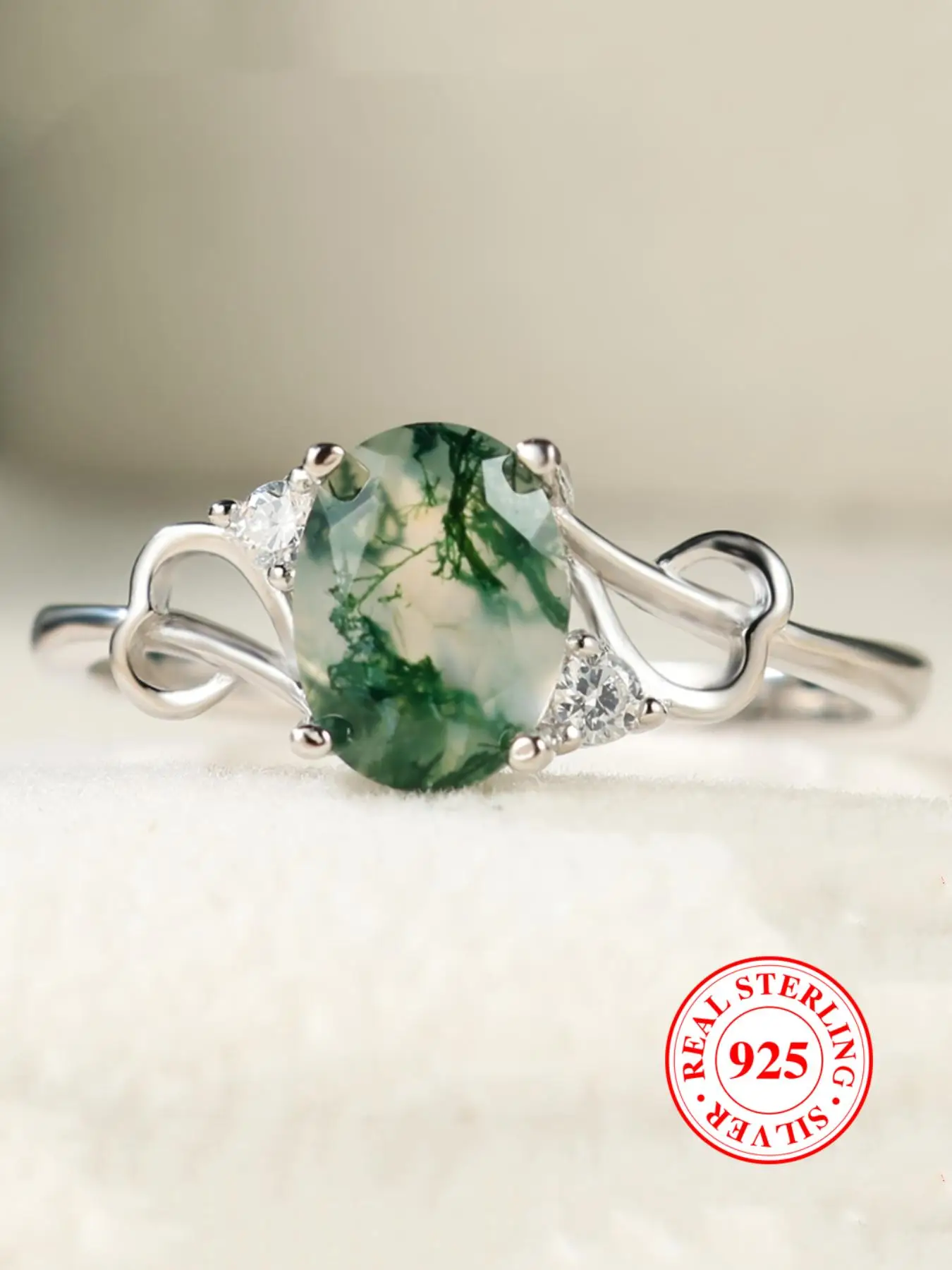 925 Sterling Silver Elegant Artificial Gemstone Decor Ring, Trendy All-match & Exquisite Jewelry for Women for Gift