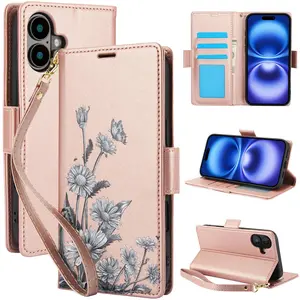Flower Pattern Phone Case with Card Slot & Cash Pocket, Multi-functional RFID Blocking Phone Wallet, Kickstand Design Phone Case for iPhone 16/15/14/13 Pro Max, Cover, Cellphone, Casing, Protector