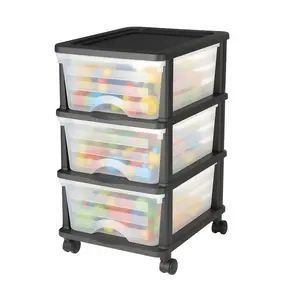 VEVOR Plastic Storage Drawers Cart, 3 Drawers Storage Organizer with Wheels, Rolling Closet Organization and Storage Dividers, Dresser Organizer Clear Bins for Office Supplies, Craft Rooms, Classrooms