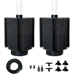 2 Pack 60-70 Gal Aquarium Sponge Filter with Air Stone and Ceramic Filter Media Quiet Bio Filter for Breeding Fry Shrimp Betta Fish Tank