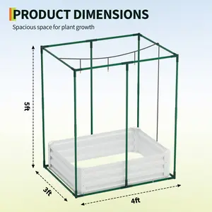 Rectangular Galvanized Raised Planter, 47.2x35.4x11.8in, Built-In Self-Watering Reservoir + Insect Mesh Cover, Rust-Resistant Outdoor Garden Bed for Vegetables, Herbs & Flowers (Beige), Easy Assembly, Pest Protection