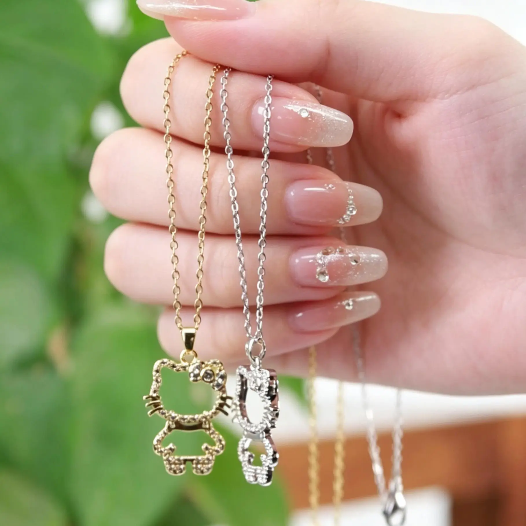 2PCS Cute Kitty Jewelry Necklaces - Gold-Plated Copper Cat Pendant with Titanium Steel Chain Fashion Accessories