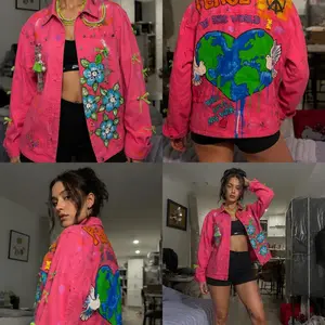 Custom Hand Painted Denim Jacket One of One Wearable Art Pink Jacket