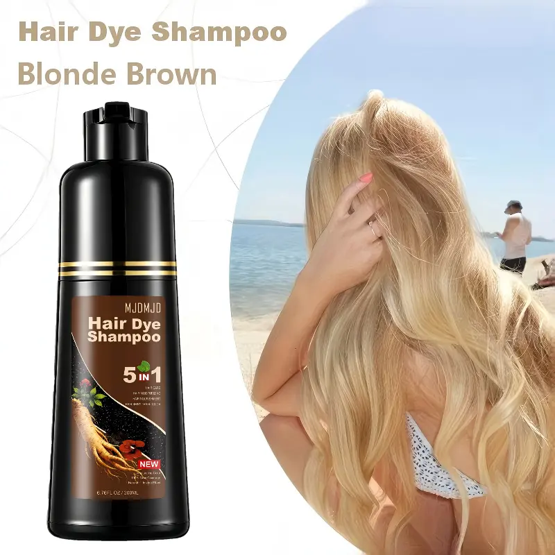5-in-1 Blonde Brown Hair Dye Shampoo, Herbal Ingredients Natural Shampoo Hair Dye Contains Ginseng Extract, Instant Gray Coverage in 10-15 Mins, Long-Lasting 3-4 Weeks, Gentle, Non-irritating, Ammonia-free, Suitable for All Hair Types, 200ml 6.76 FL OZ