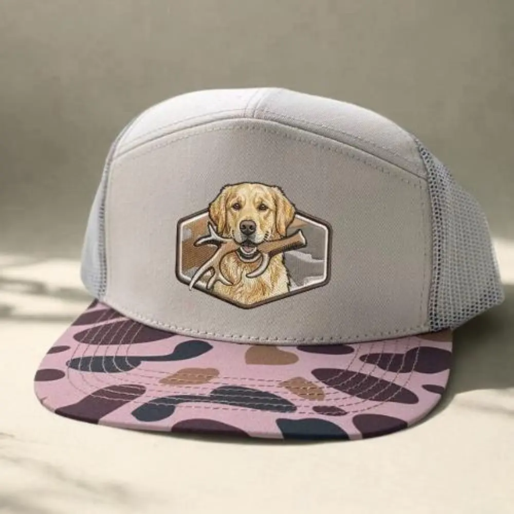 Golden Retriever Embroidered Trucker Hat, Pink Camo Flat Bill Mesh Snapback Cap, Dog Lover Outdoor Gift, Labrador Dad Mom Casual Cap, Men Women