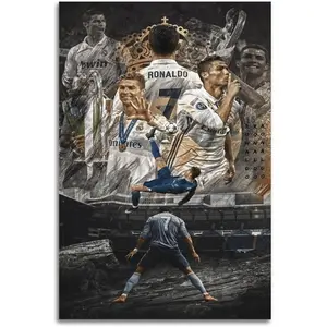 Ronaldo Soccer Pics Compilation Poster Art Decor Painting Aesthetic Wall Art for Bedroom Decor Unframed