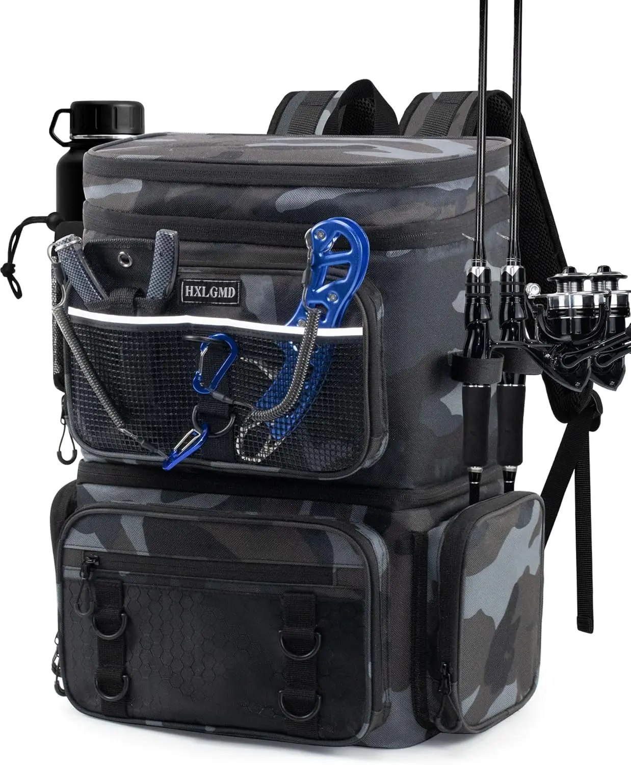 Fishing Tackle Backpack, Water-Resistant Large Capacity Fishing Gear Bag with Rod Holders, Adjustable Compartments, and Organized Storage for Fishing, Camping & Hiking