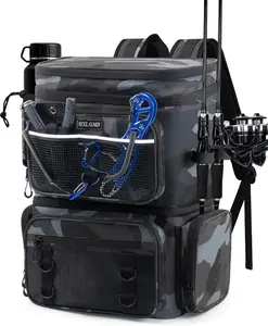 Fishing Tackle Backpack, Water-Resistant Large Capacity Fishing Gear Bag with Rod Holders, Adjustable Compartments, and Organized Storage for Fishing, Camping & Hiking