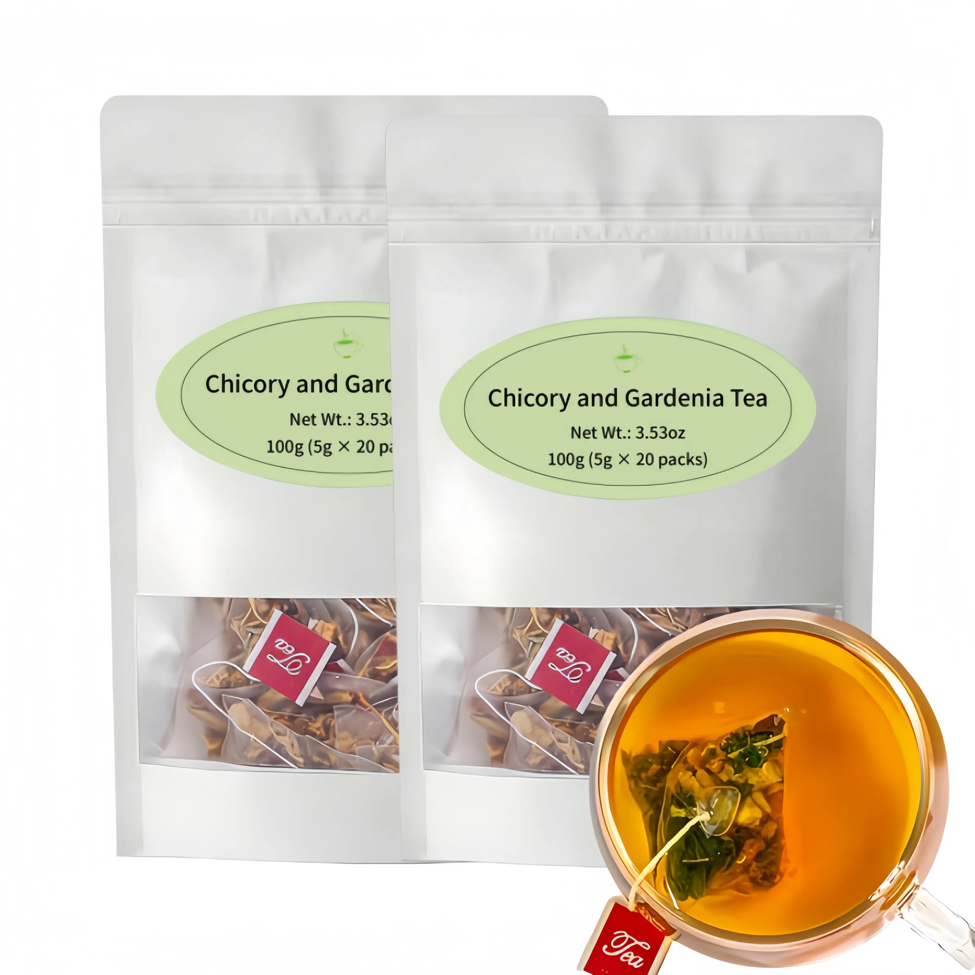 40-Count Chicory and Gardenia Herbal Tea Bags - Natural Caffeine-Free Beverage for Adults, Quick, Refreshing, Healthy Nature Drink