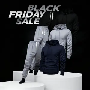 3pcs Men'S Hooded Sweatshirt and Joggers Set, Polyester Sports Tracksuit, Solid Color, Long Sleeve, Slight Stretch Knit Fabric,(gift)11