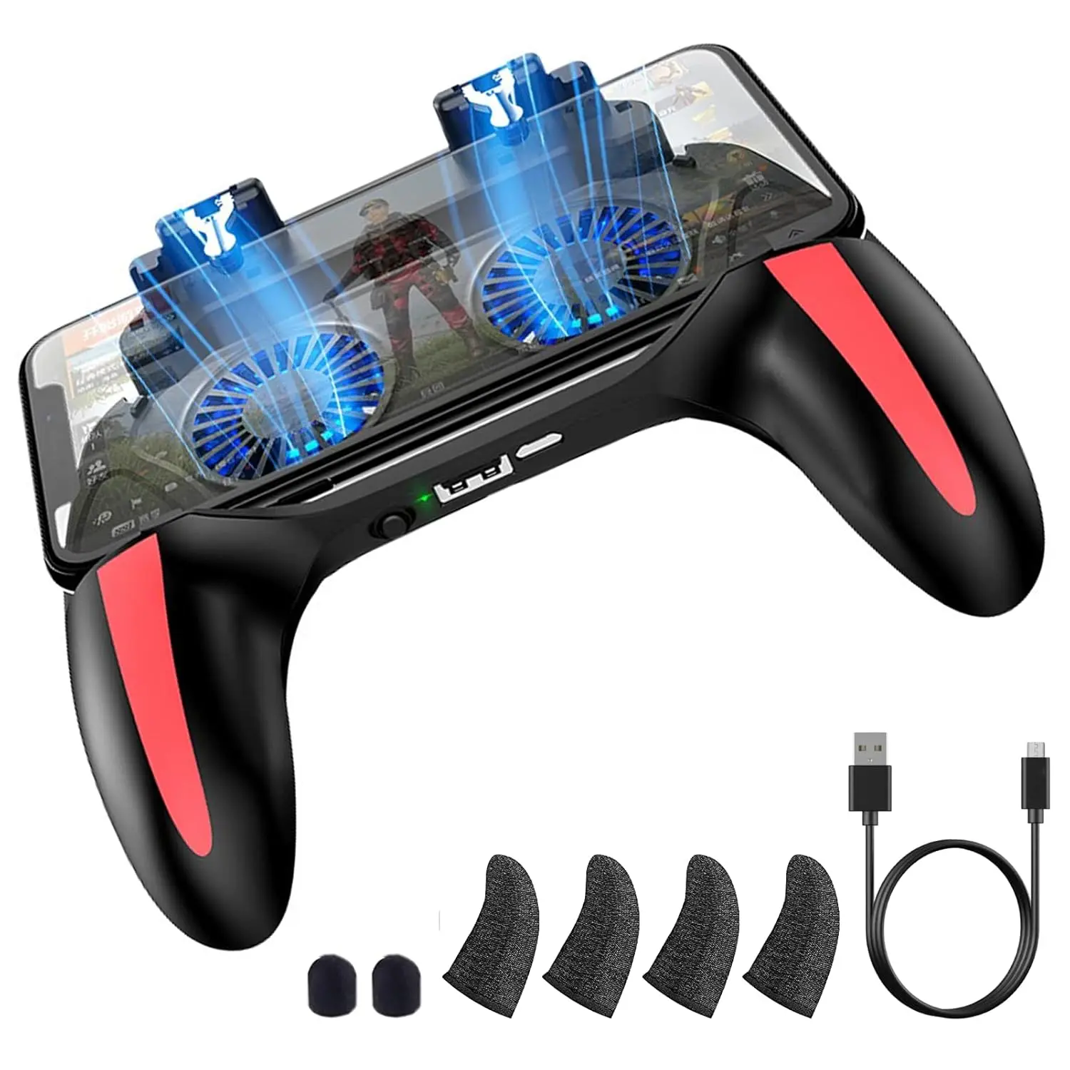 Mobile Game Controller with 4000mAh Power Bank & Cooling Fan, L1R1 Triggers Joystick for PUBG/Call of Duty/Fortnite, Gaming Gamepad for 4.7-7" Android iOS Phone