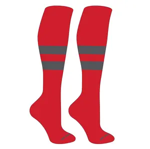 MK Socks Striped Knee High Baseball, Football Socks (D) Red, Granite